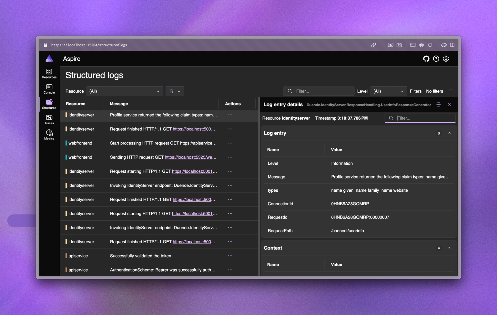 IdentityServer structured logs with OpenTelemetry