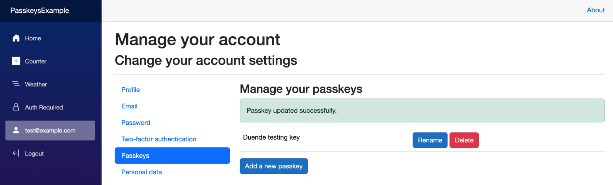 Added passkey with a descriptive name