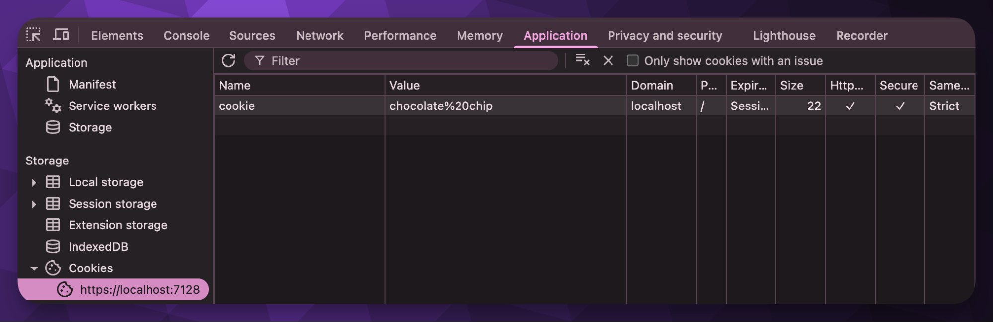 Access to cookies in browser developer tools