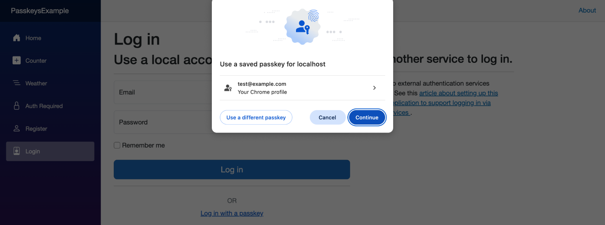 Logging in with passkey in .NET 10