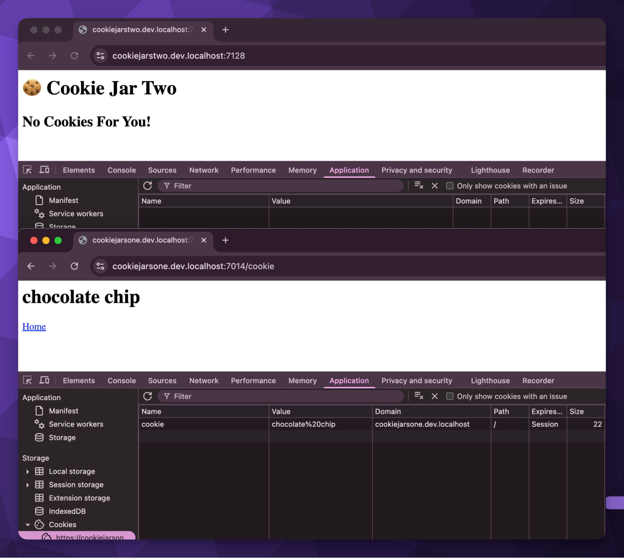 Cookies on separate localhost domain