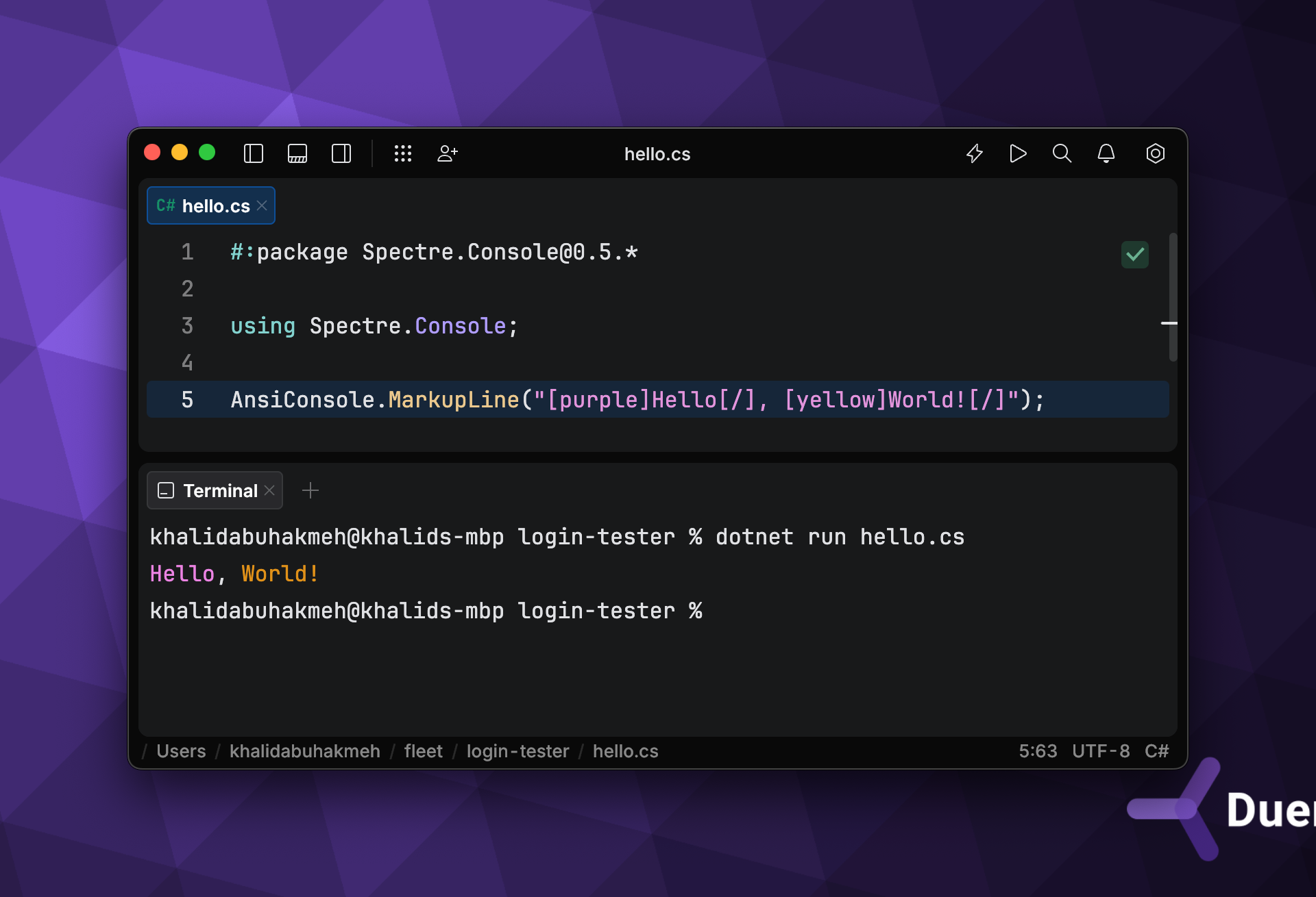 dotnet run hello.cs output