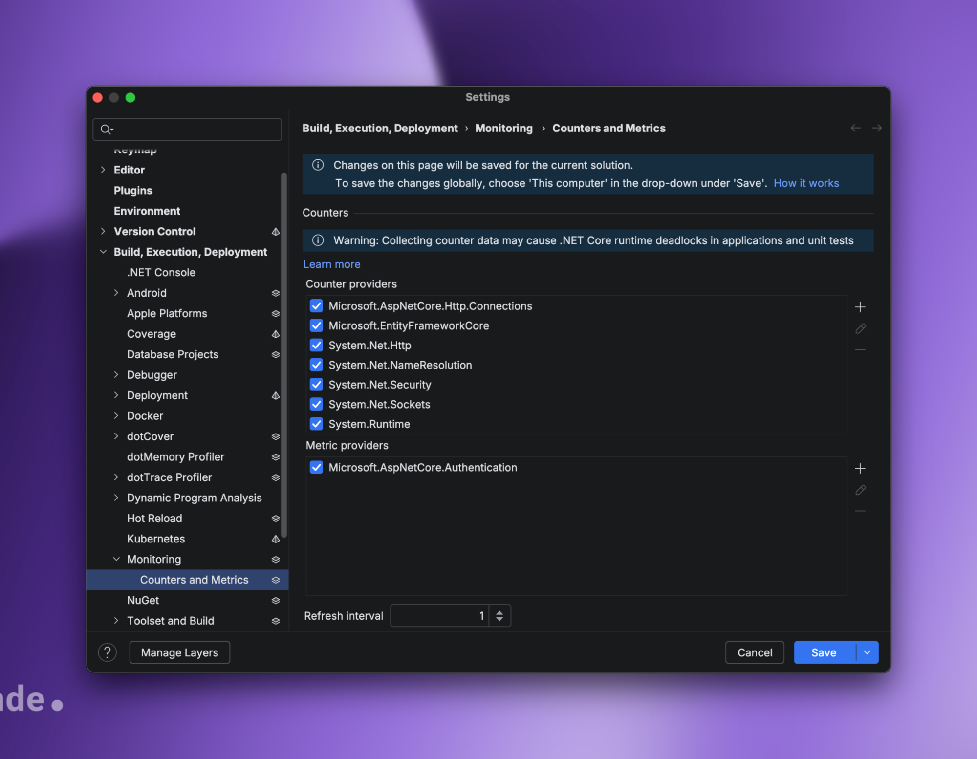Microsoft.AspNetCore.Authentication metrics in JetBrains Rider
