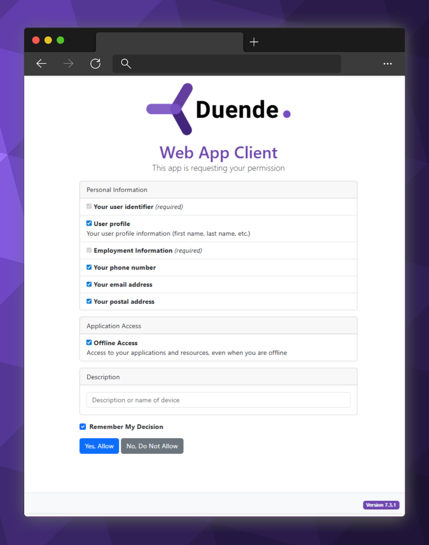 IdentityServer consent screen