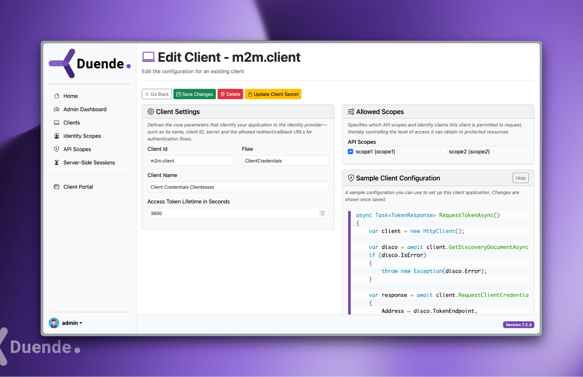 IdentityServer 7.3 Edit Client