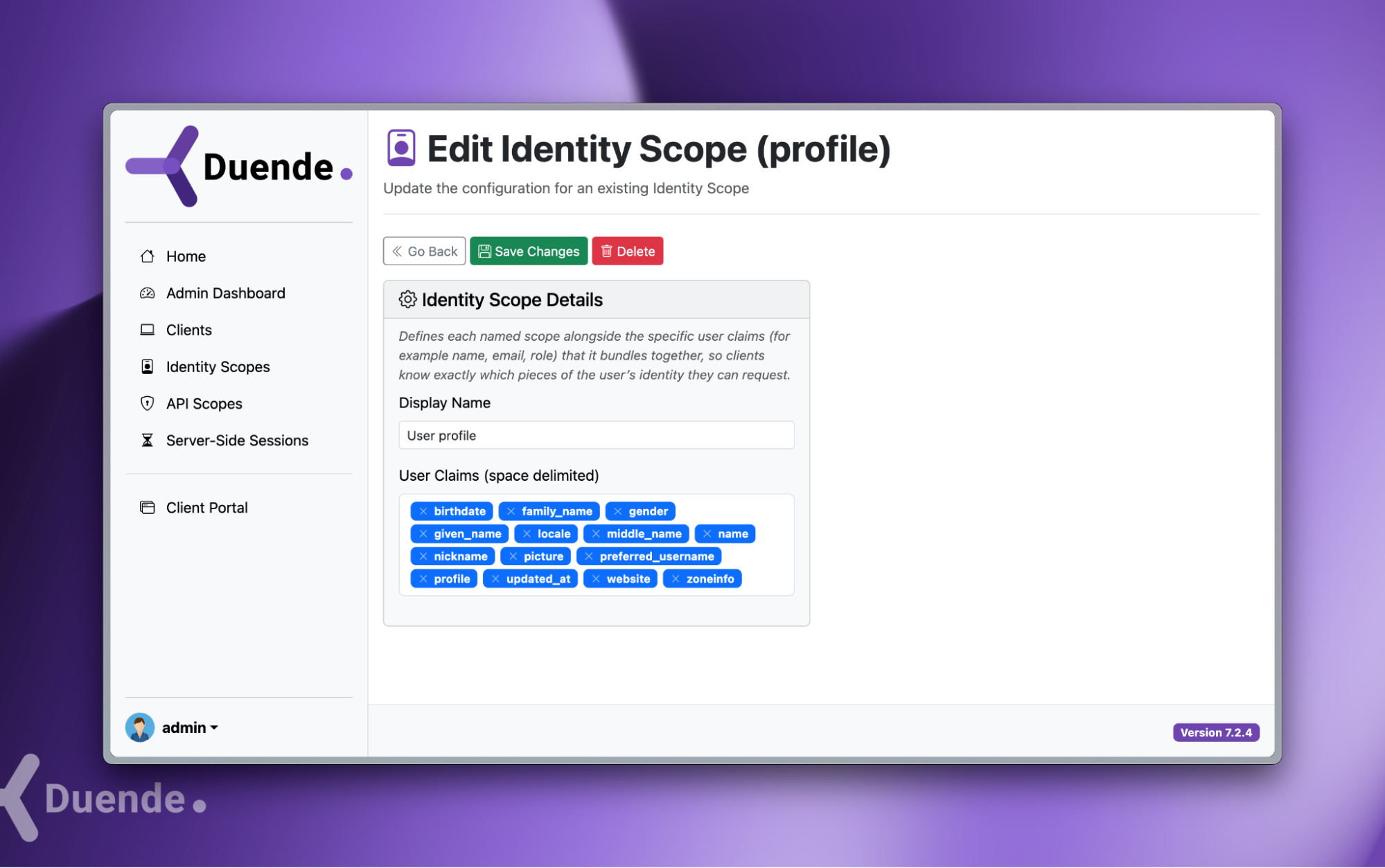 IdentityServer 7.3 Scope Management - Edit