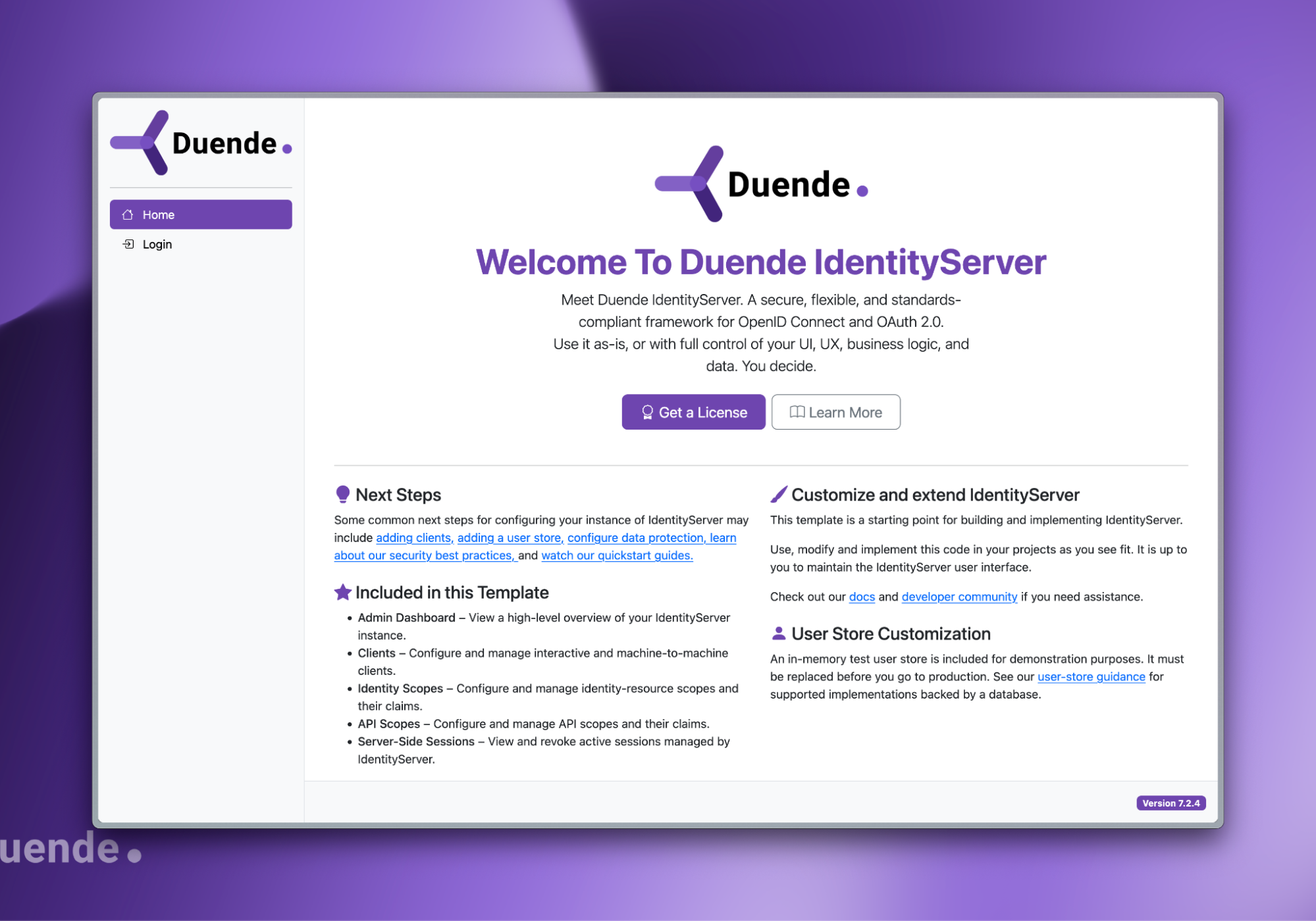 IdentityServer 7.3 Welcome Screen