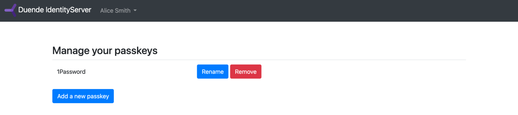 Manage passkey in IdentityServer
