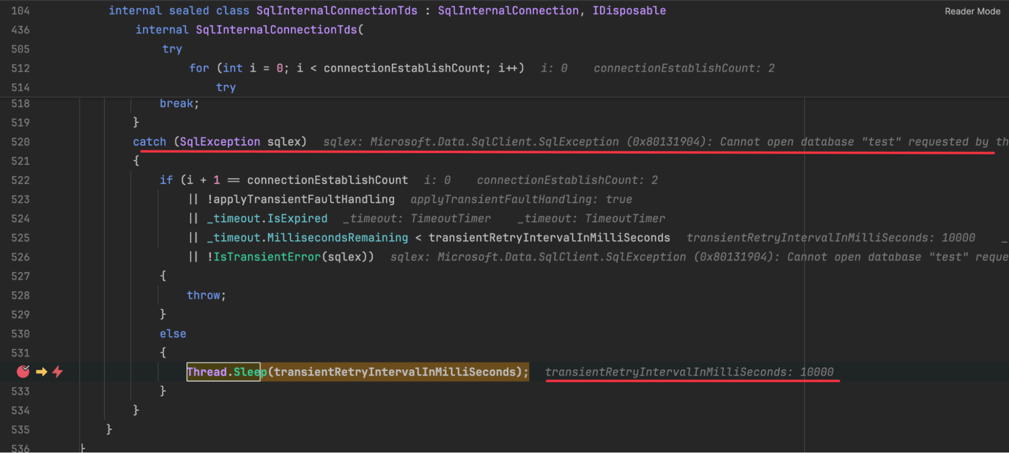 SqlClient thread sleep