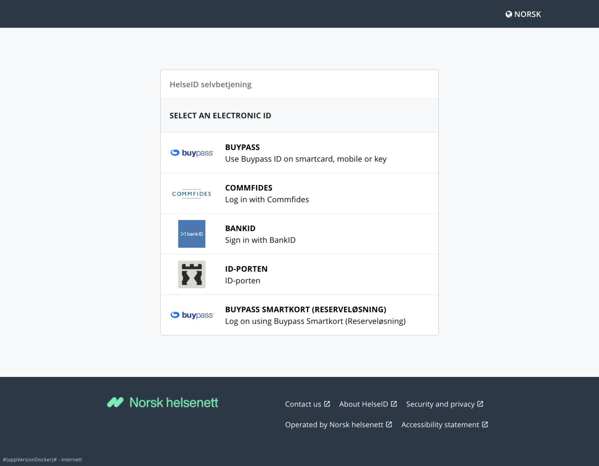HelseID login interface showing different identity providers